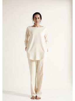 Genes Lecoanet Hemant - Beige Gandhira Boat Neck Full Sleeves Top