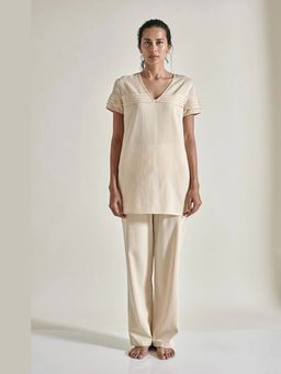 Genes Lecoanet Hemant - Beige Tagarah V-Neck Half Sleeves Top