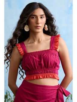 Okhai - Women Maroon Honey Flower Cotton Sleeveless Top