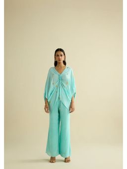 MEESA - Blue Cepe Embroidered Top with Pant