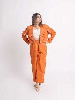 MEESA - Orange Cotton Cropped Blazer with Pant