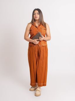 MEESA - Olivia Brown Cotton Blazer with Pant