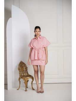 SAKSHI G CHAWLA - Nora Pink Cotton Embellished Top With Skirt