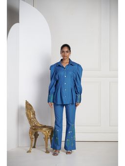 SAKSHI G CHAWLA - Aina Blue Shirt With Flared Pant