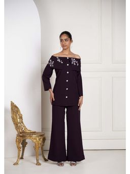 SAKSHI G CHAWLA - Floral Purple Embellished Top With Pant