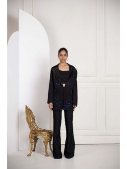 SAKSHI G CHAWLA - Sofia Black Crepe Bustier With Jacket And Pants