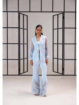 SAKSHI G CHAWLA - Astroil Blue Blazer With Bustier And Pant