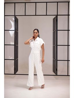 SAKSHI G CHAWLA - Helen White Embellished Jumpsuit With Belt