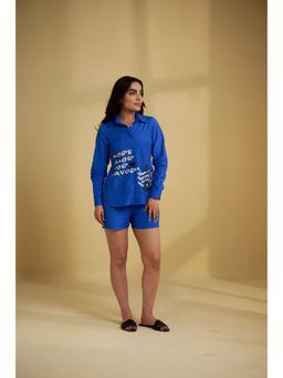 SAKSHI G CHAWLA - Geo Panther Blue Printed Shirt With Shorts
