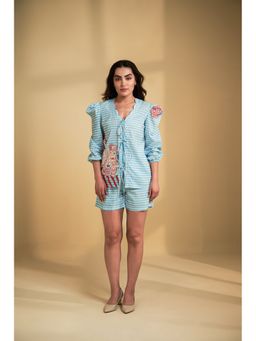 SAKSHI G CHAWLA - Marine Muse Blue Printed Top With Shorts