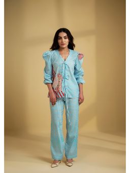 SAKSHI G CHAWLA - Marine Muse Blue Cotton Top With Pant