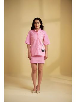 SAKSHI G CHAWLA - Stamden Pink Cotton Printed Top With Skirt