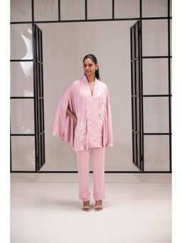 SAKSHI G CHAWLA - Lark Pink Embroidered Cape With Pant