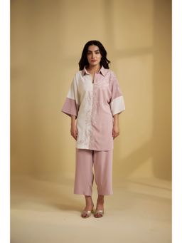 SAKSHI G CHAWLA - Nora Pink Cotton Embellished Top With Skirt