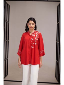 SAKSHI G CHAWLA - Anya Red Embroidered Shirt