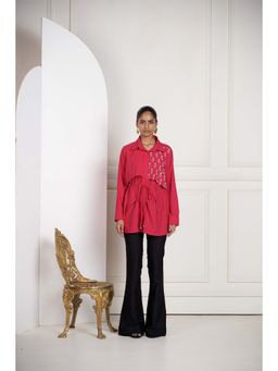 SAKSHI G CHAWLA - Farye Pink Satin Embroidered Shirt