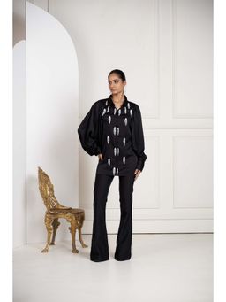 SAKSHI G CHAWLA - Opal Black Satin Embroidered Shirt
