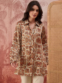 First Resort by Ramola Bachchan - Women Multi Colour Patched Leopard Print Shirt