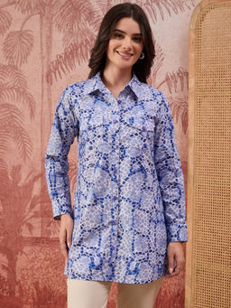 First Resort by Ramola Bachchan - Women Blue Animal Printed Structured Shirt