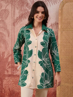 First Resort by Ramola Bachchan - Women Green Bold Florals Printed Shirt