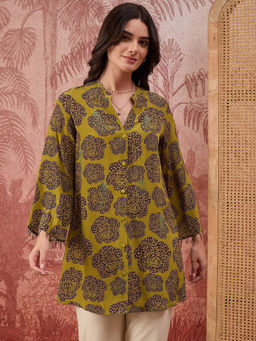 First Resort by Ramola Bachchan - Women Green Leopard Patch Printed Embellished Shirt