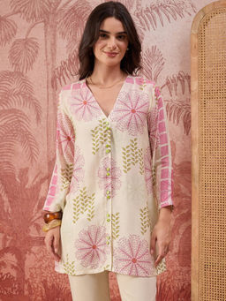 First Resort by Ramola Bachchan - Women Cream Leafline Blush Casual Shirt