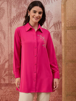 First Resort by Ramola Bachchan - Women Pink Embellished Casual Shirt