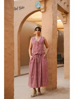Keva Clothing - Women's Pale Pink Striped Sahar Waistcoat With Skirt