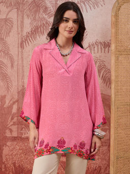 First Resort by Ramola Bachchan - Women Pink Mandala Print Embellished Top