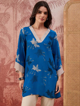 First Resort by Ramola Bachchan - Women Blue Marine Printed Crystal Embellished Top