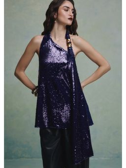 ZABELLA - Navy Blue Sequin Embellished/Sequined Top