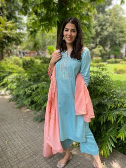 The Hemming Bird - Turquoise And Peach Gota Work Set (Set of 3)