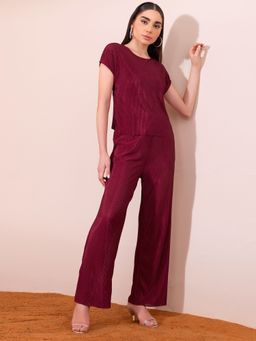 FabAlley - Maroon Drop Sleeve Top And Pleated Trousers Co-Ord (Set of 2)