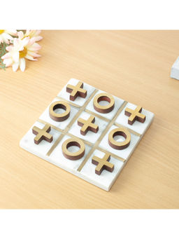 HomeTown - Walton Metal & Marble XO Game Decor In White and Gold (Set of 10)