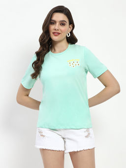 Madame - 3D Print Monochromatic Cotton Mint T-Shirt