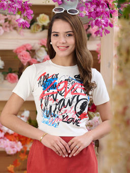 Madame - Bridgerton Typography Crystal Embellished Off White Cotton T-Shirt