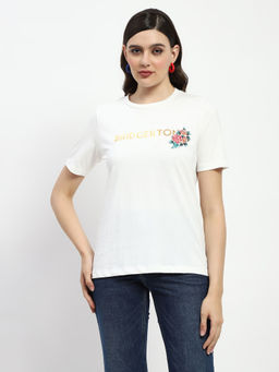 Madame - Bridgerton Embossed Graphics White Cotton T-Shirt