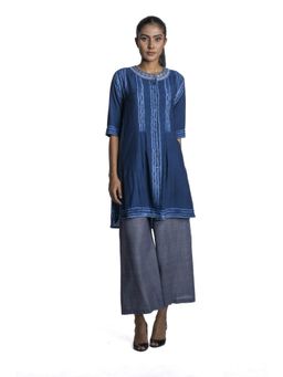 Krishna Mehta - Blue Printed Chanderi Tunic (Set of 2)