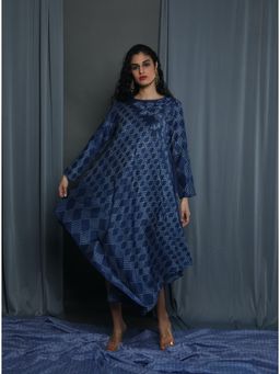 Krishna Mehta - Blue Asymetric Printed Midi Dress