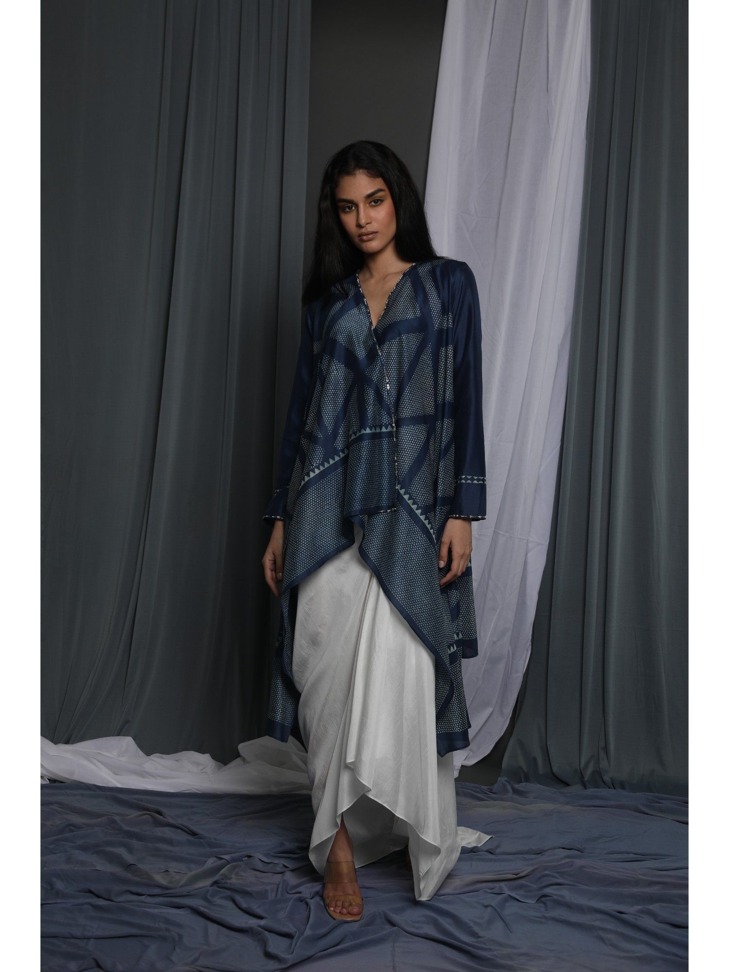 krishna mehta Navy Blue Printed Jacket-picture-26