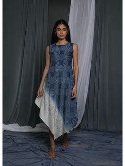 Krishna Mehta - Navy Blue Shaded Asymetric Maxi Dress