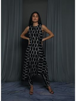 Krishna Mehta - Black Printed Asymetric Kurta