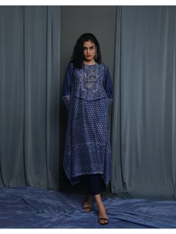 Krishna Mehta - Navy Blue Printed Kurta