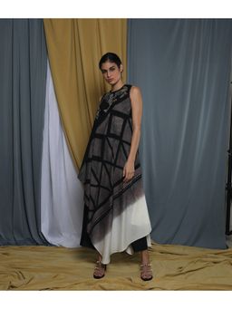Krishna Mehta - Black Printed Asymetric Kurta