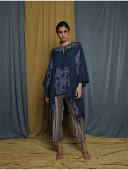 Krishna Mehta - Navy Blue Printed Kaftan