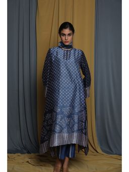 Krishna Mehta - Navy Blue Shaded Block Printed Kurta