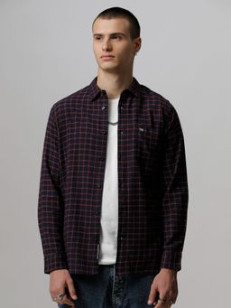 The Bear House - Men Navy & Maroon Checked Slim Fit Cotton Casual Shirt