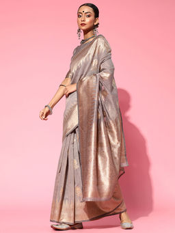 Sareemall - Grey Festive Silk Blend Woven Design Saree with Unstitched Blouse