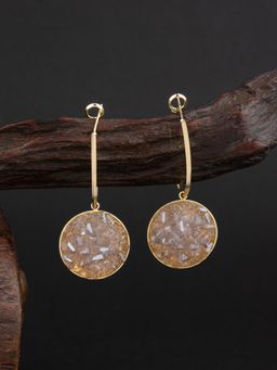 E2O - Classic Gold Plated Embellished with Brown Stone Dangler Earring