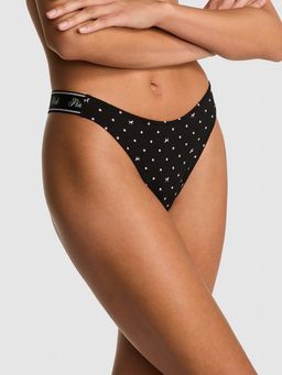 Victoria's Secret - PINK Logo Cotton Shine High-Leg Thong Panty Black